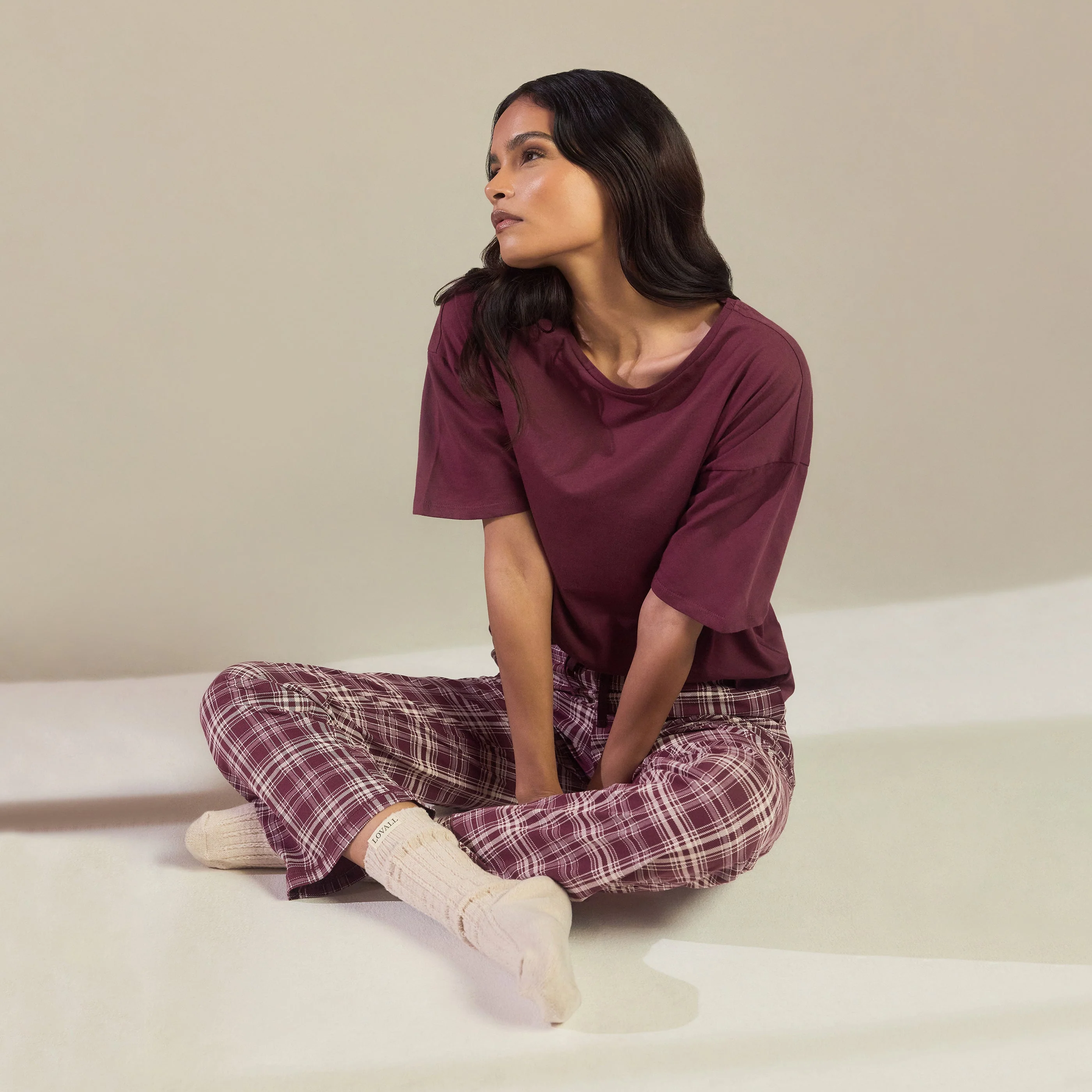 Pure Cotton Pyjama Set - Burgundy Check - Image 5