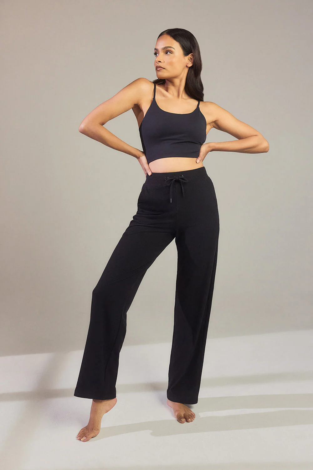 Ribbed Wide Leg Trousers - Black - Image 5