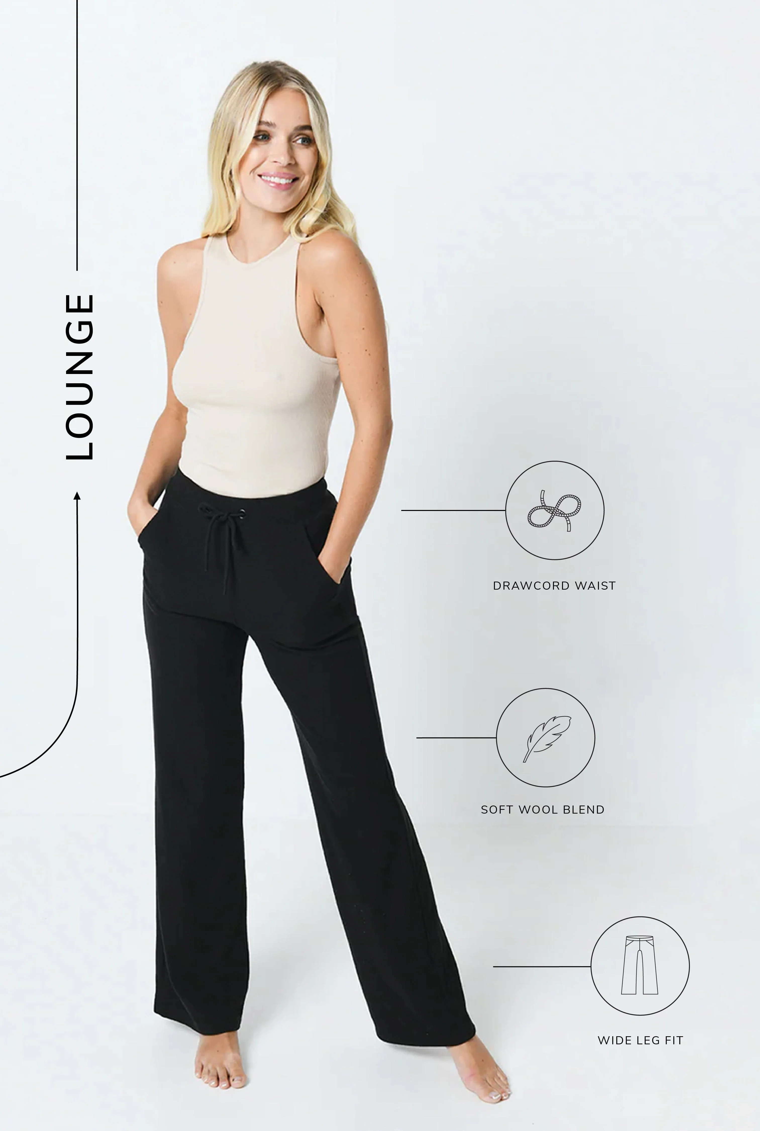 Ribbed Wide Leg Trousers - Black - Image 6