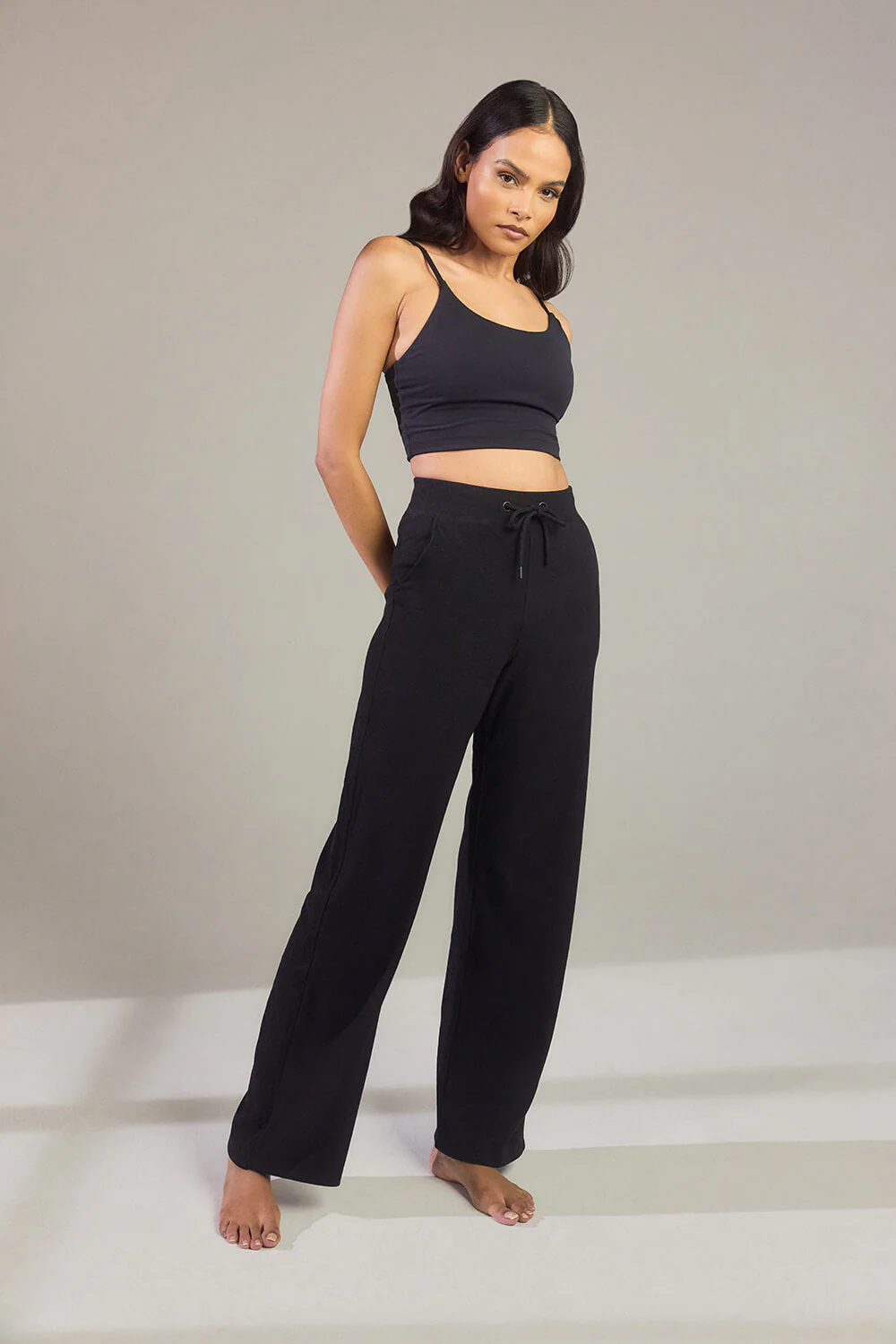 Ribbed Wide Leg Trousers - Black - Image 7