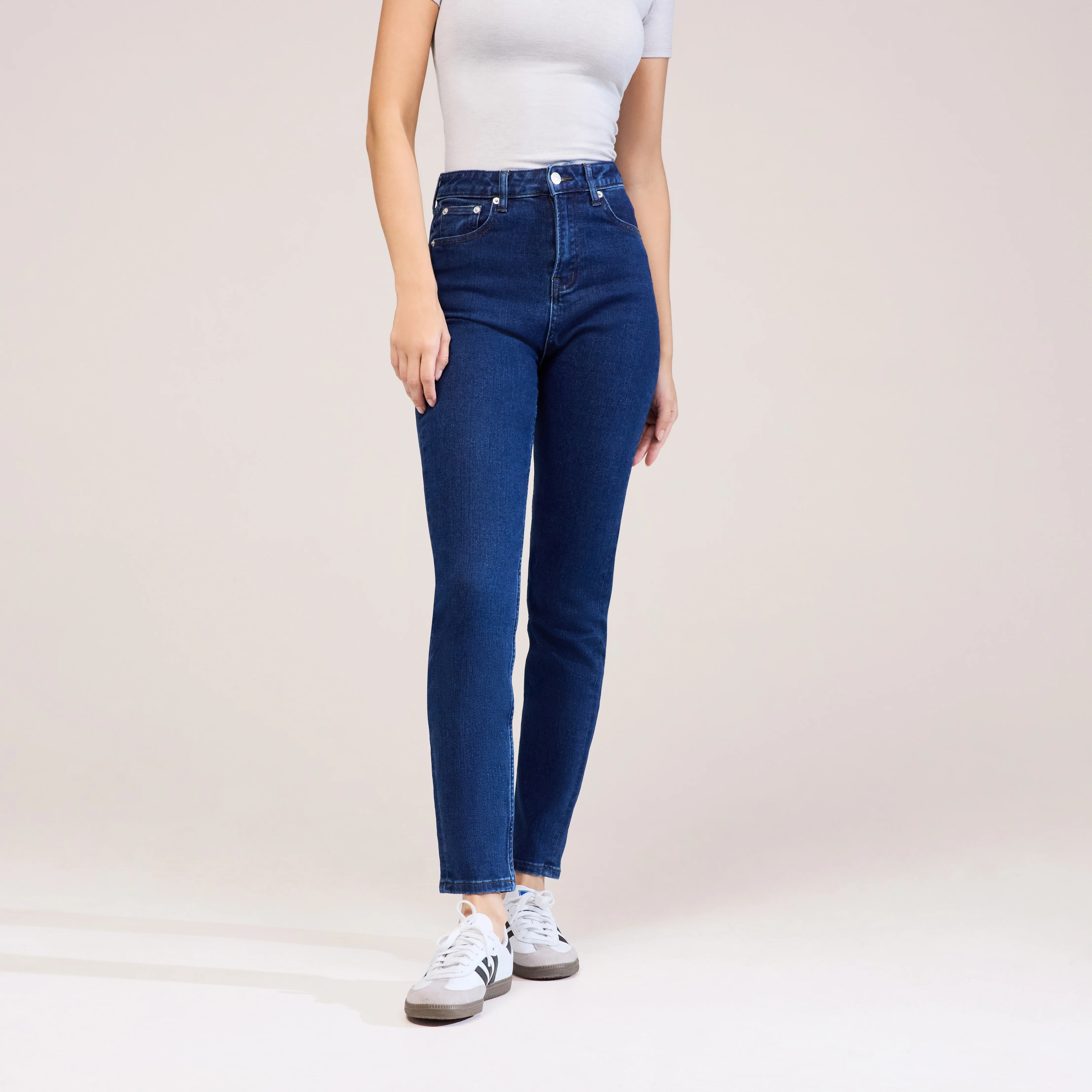 Slim Fit Mom Jeans - Dark Blue - Image 6
