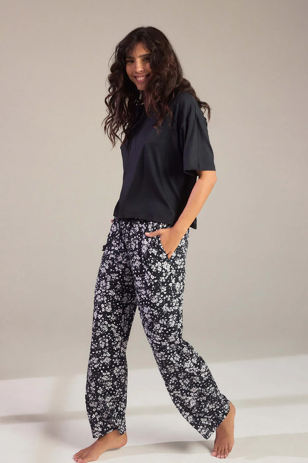 Soft Touch Pyjama Set - Black Floral - Image 5