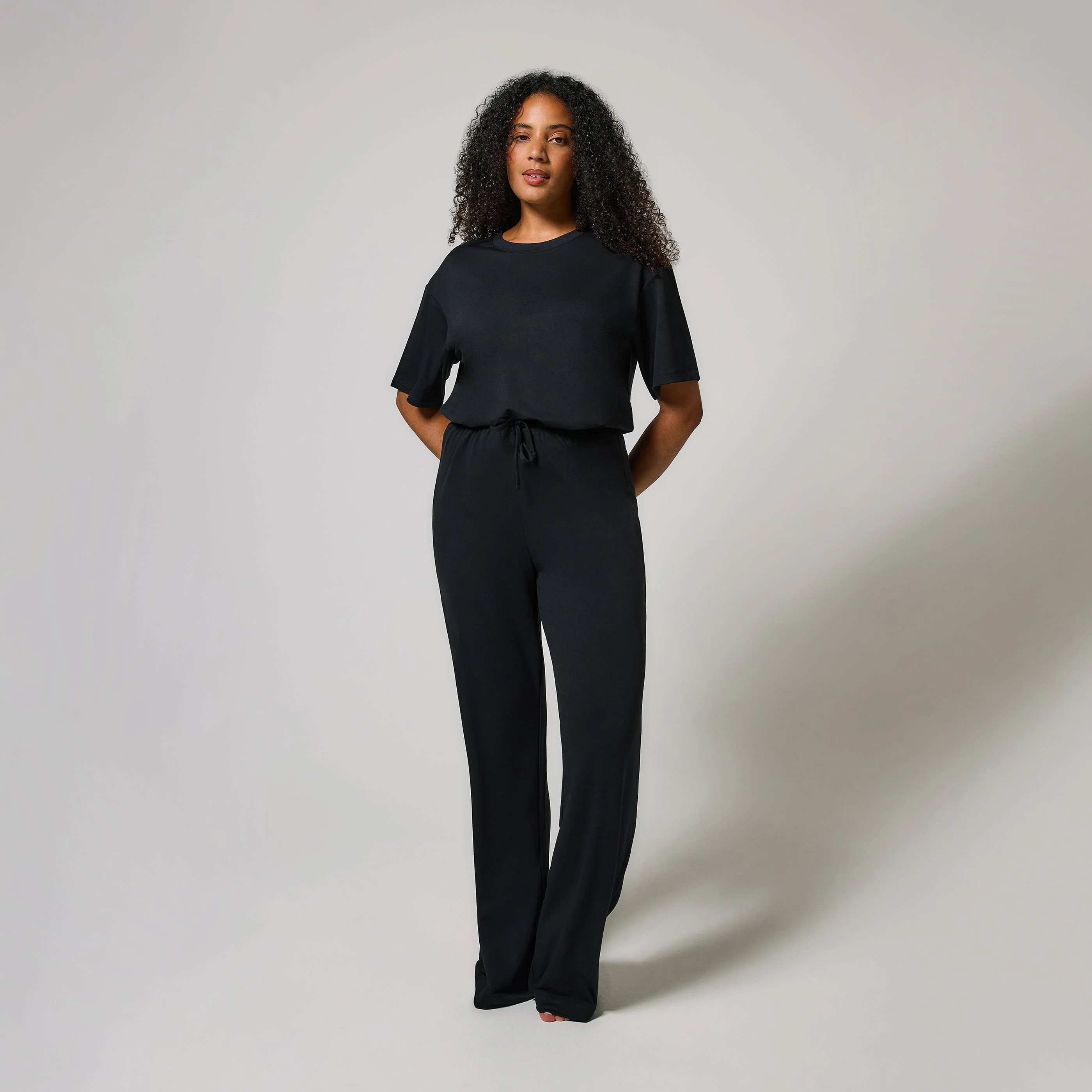 Soft Touch Wide Leg Lounge Set - Black - Image 2