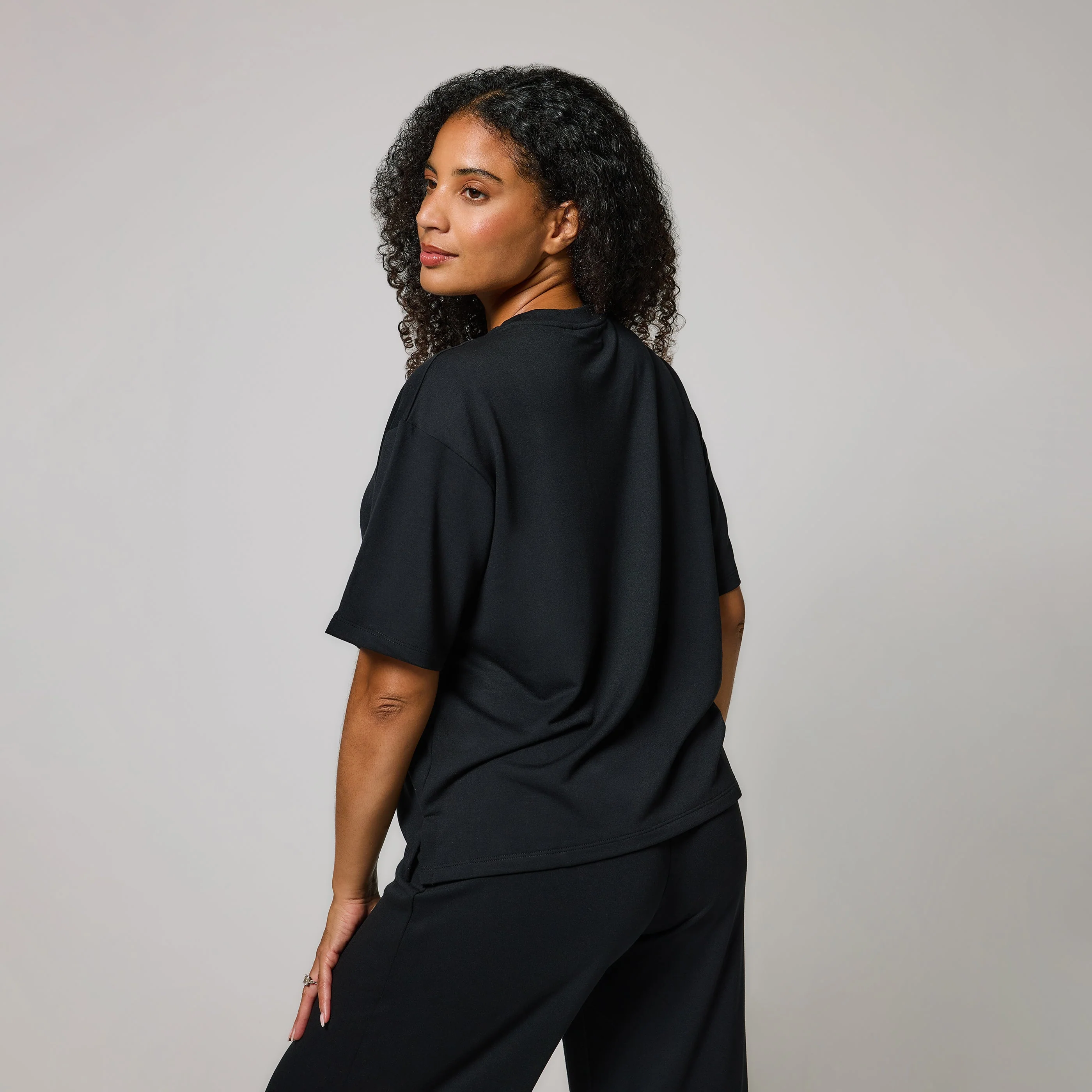 Soft Touch Wide Leg Lounge Set - Black - Image 3
