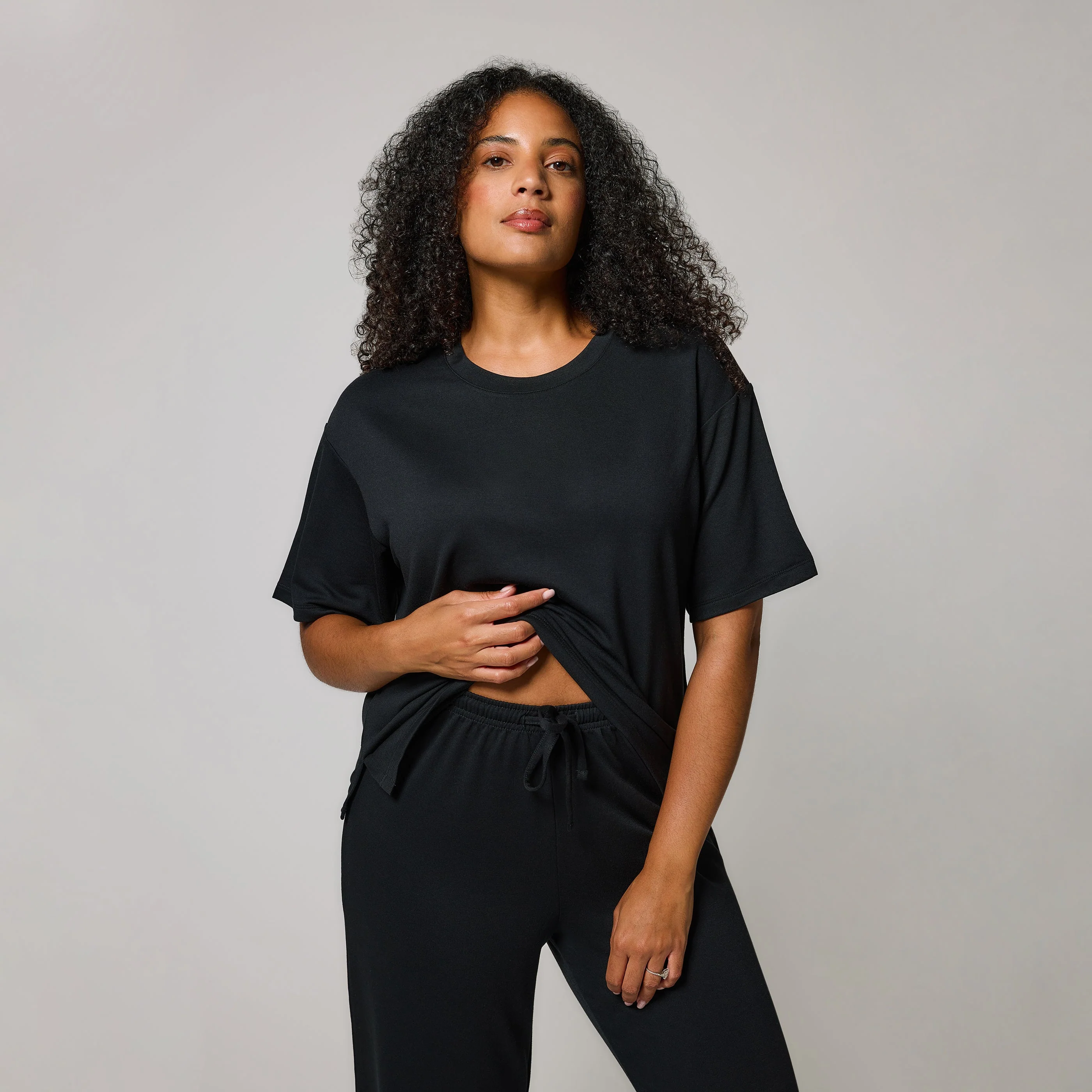 Soft Touch Wide Leg Lounge Set - Black - Image 4
