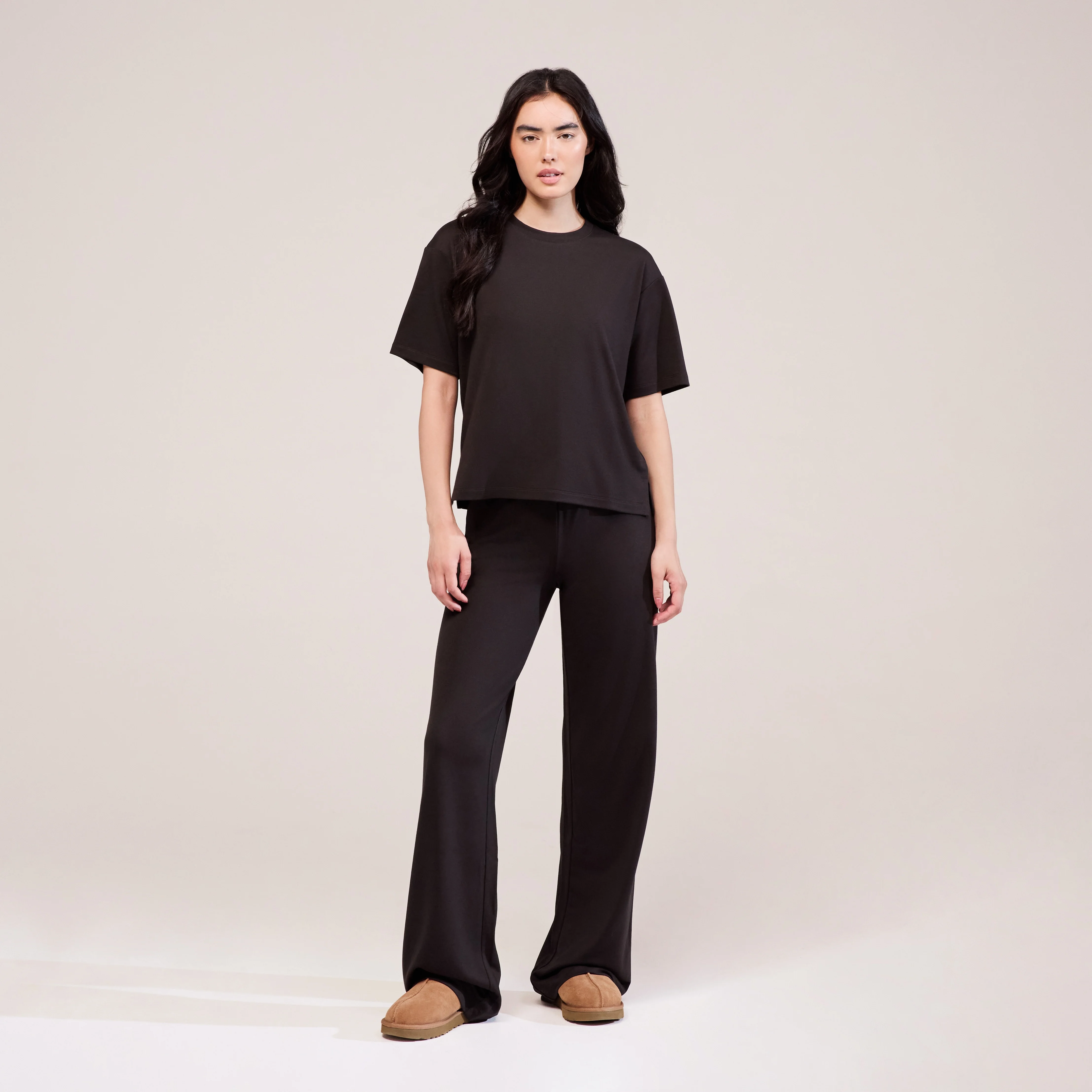 Soft Touch Wide Leg Lounge Set - Black Coffee