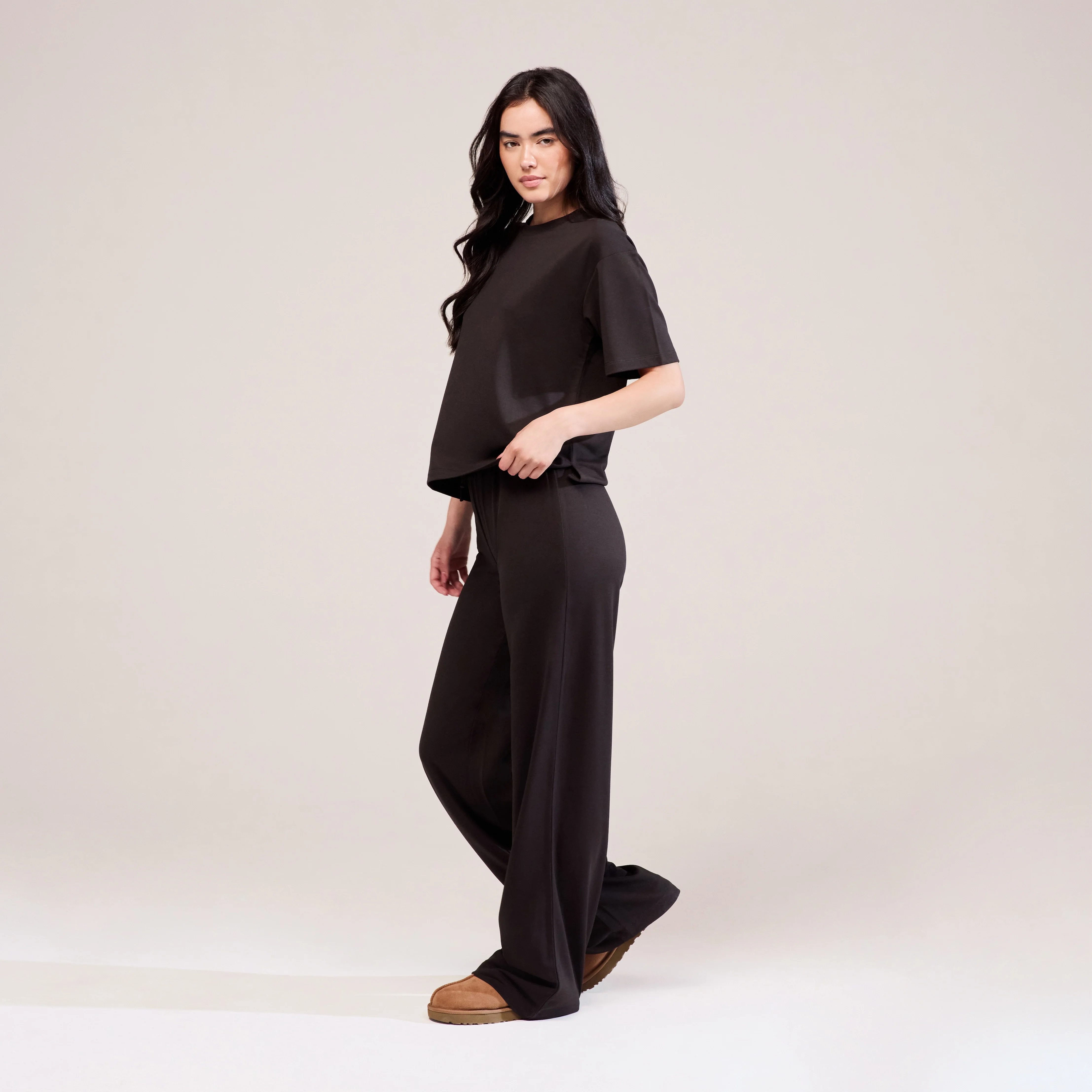 Soft Touch Wide Leg Lounge Set - Black Coffee - Image 2