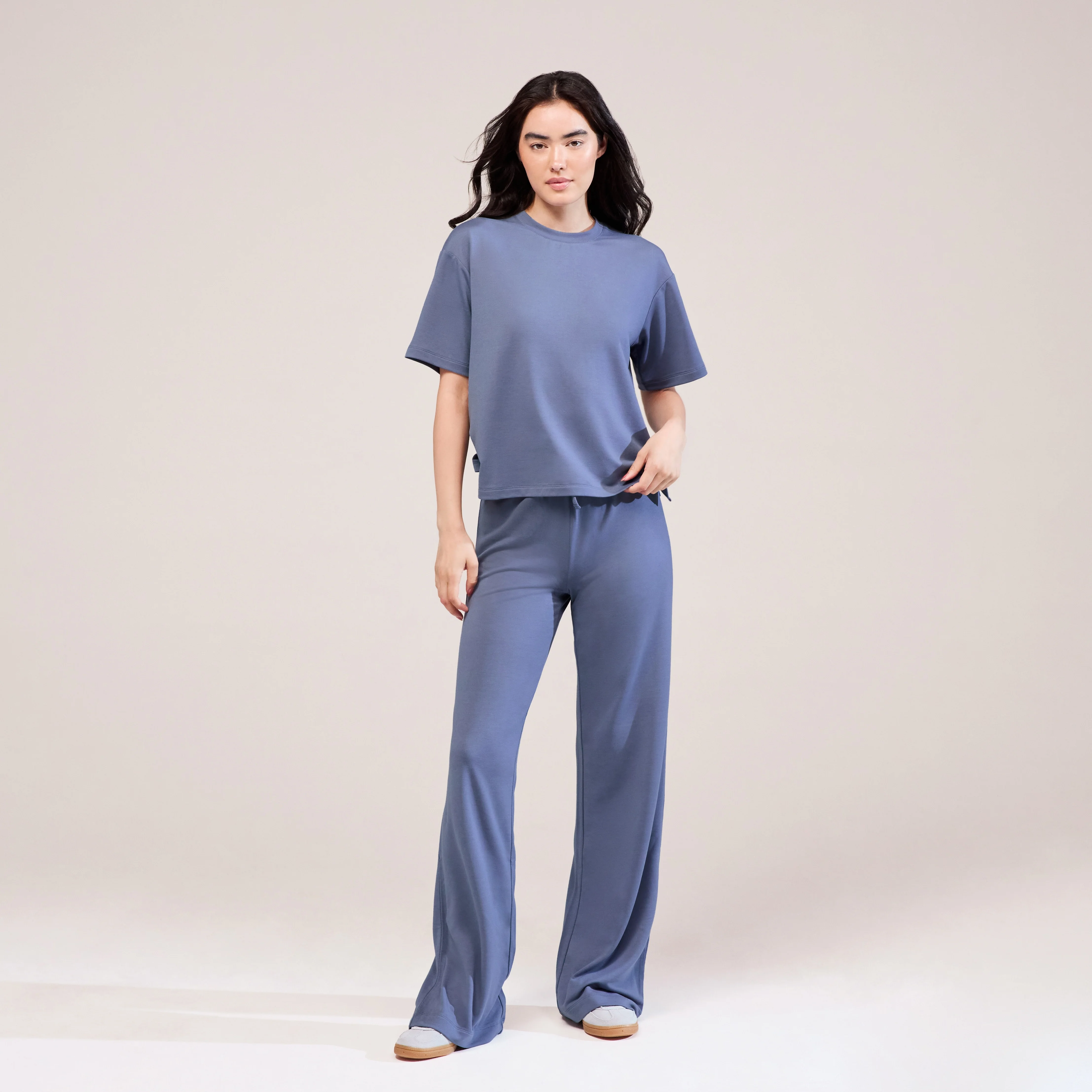 Soft Touch Wide Leg Lounge Set - Ice Blue