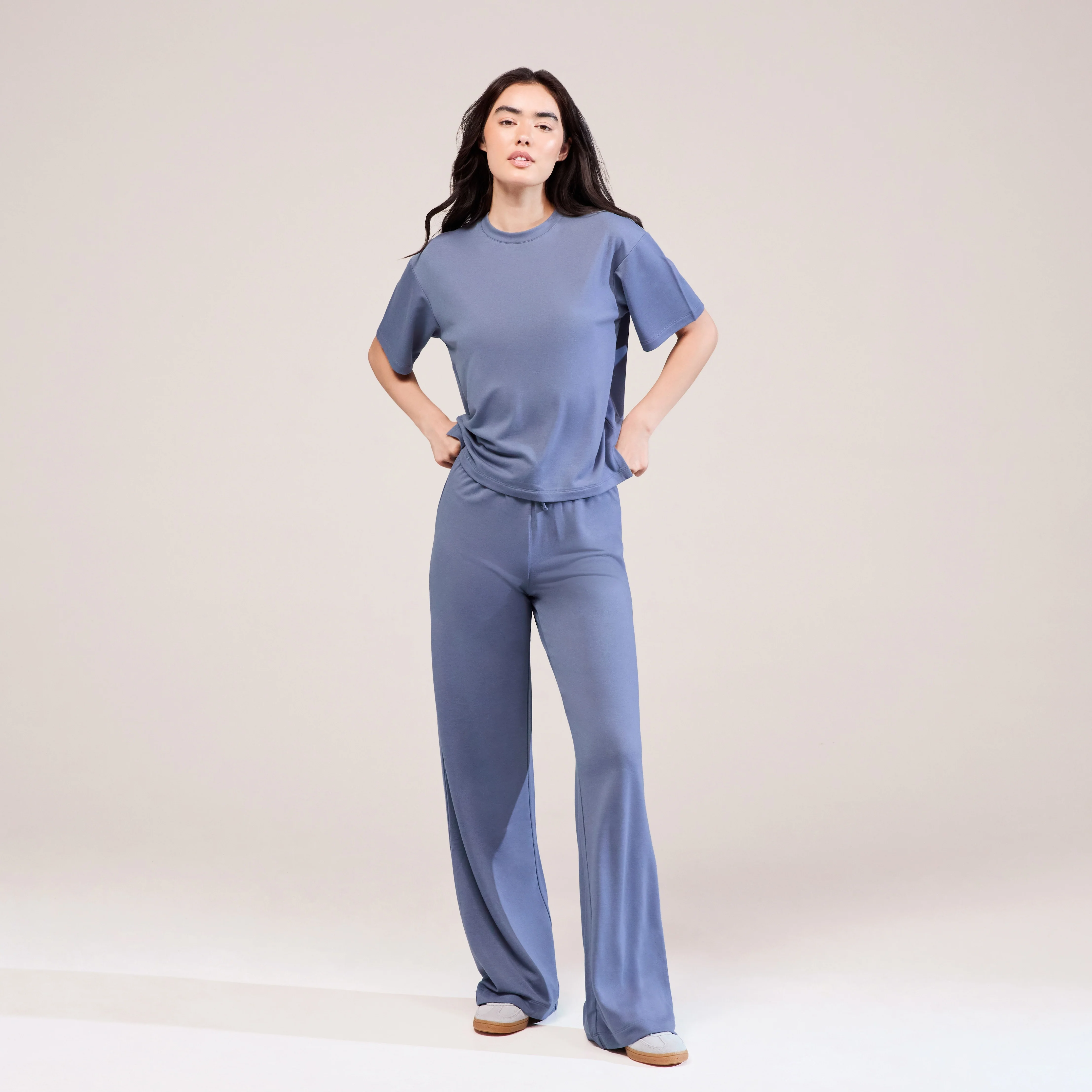 Soft Touch Wide Leg Lounge Set - Ice Blue - Image 2
