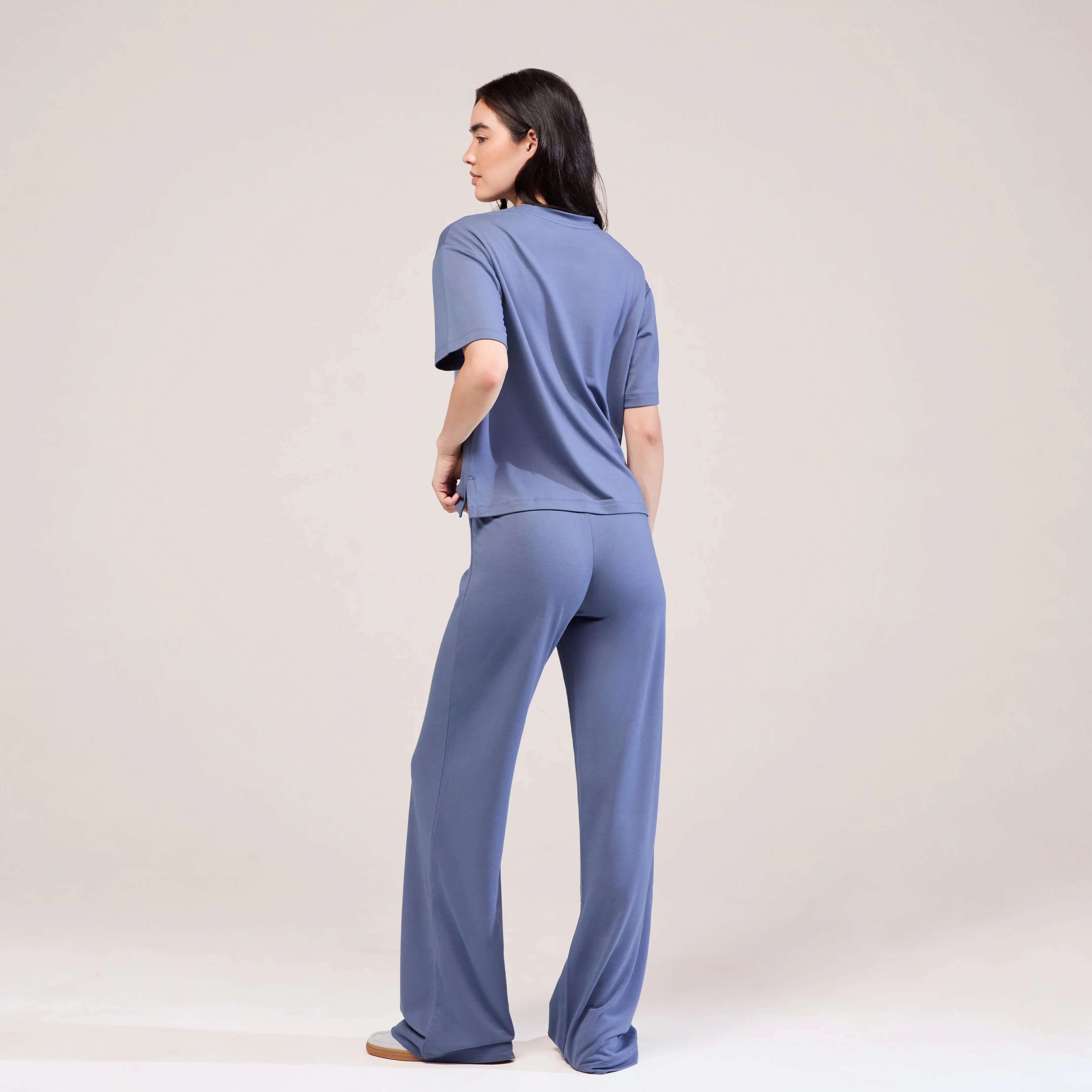 Soft Touch Wide Leg Lounge Set - Ice Blue - Image 3