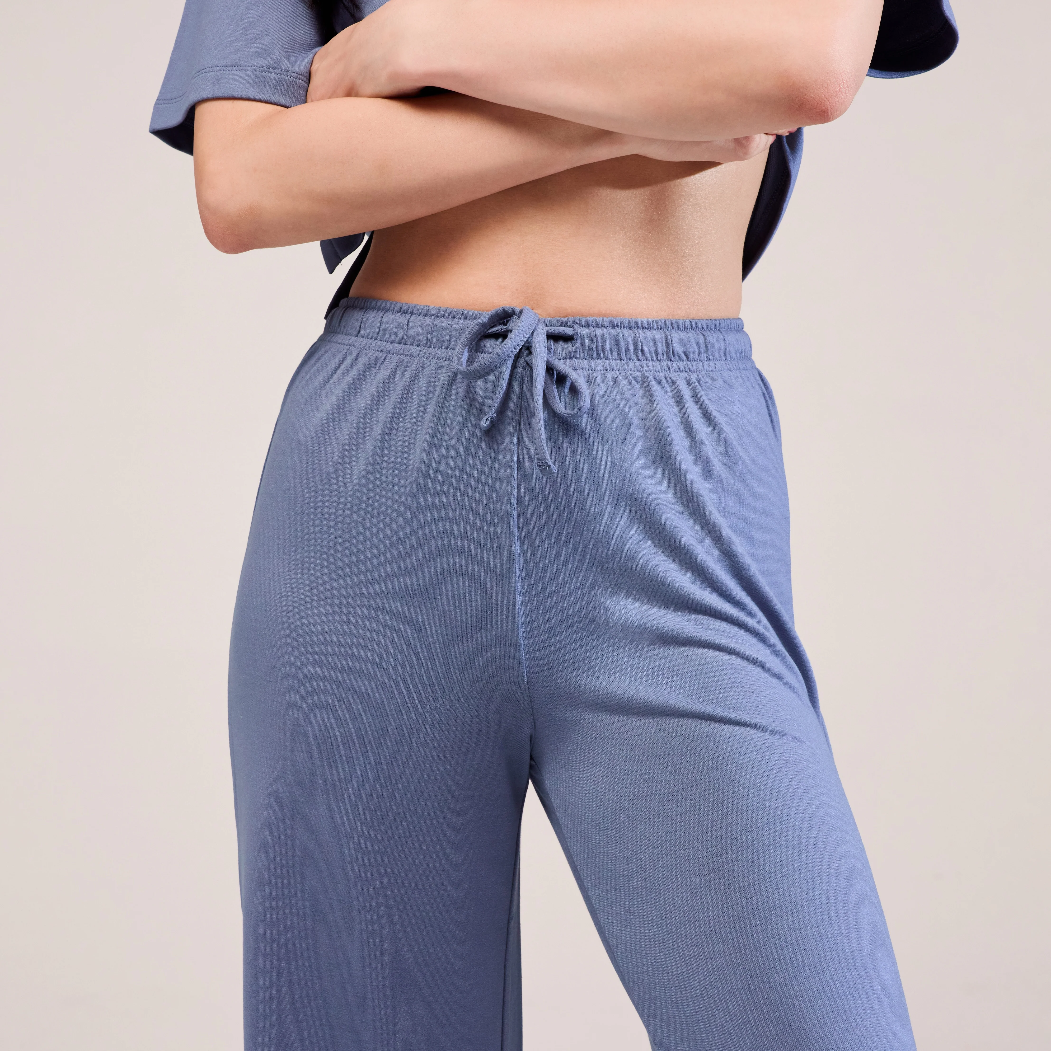 Soft Touch Wide Leg Lounge Set - Ice Blue - Image 4
