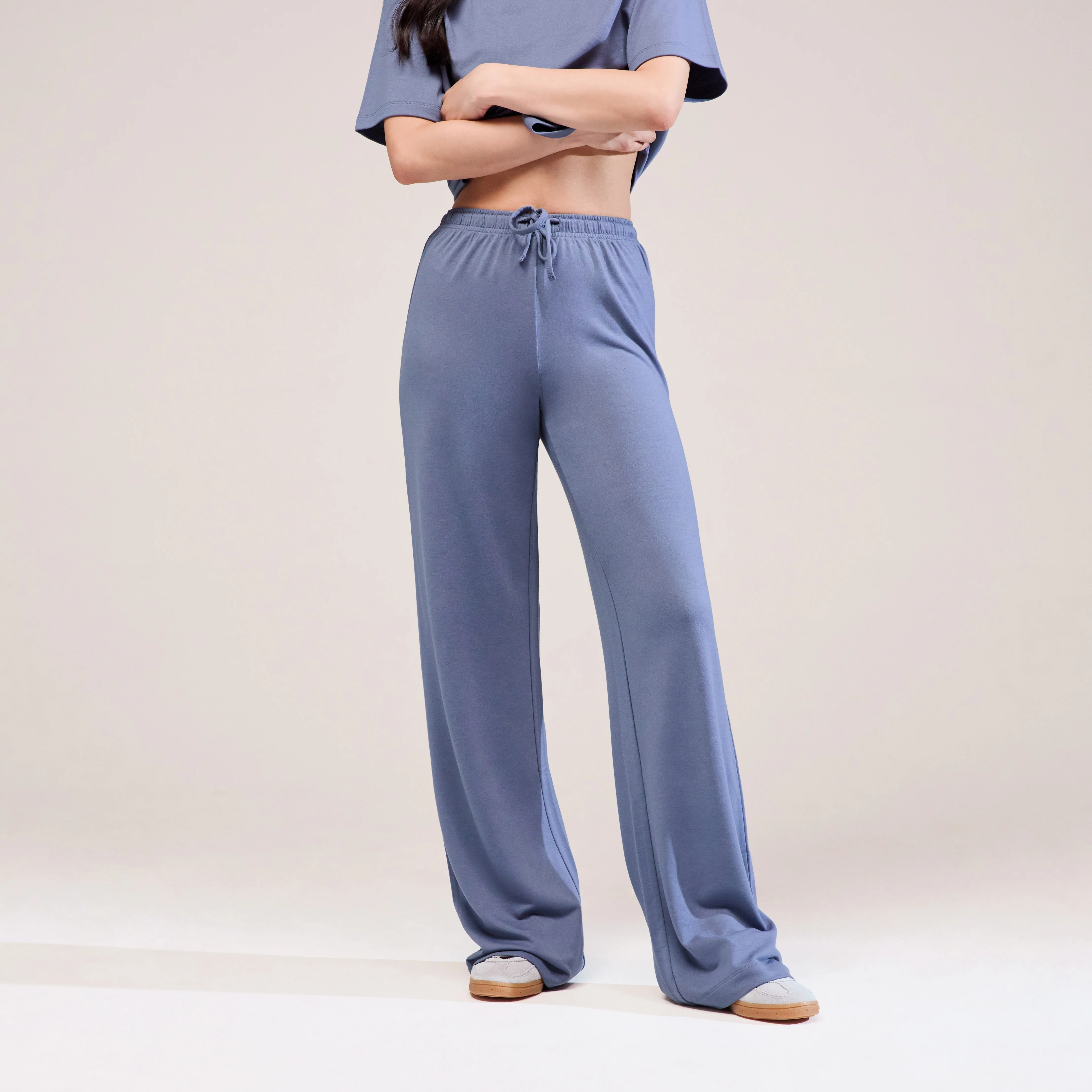 Soft Touch Wide Leg Lounge Set - Ice Blue - Image 6