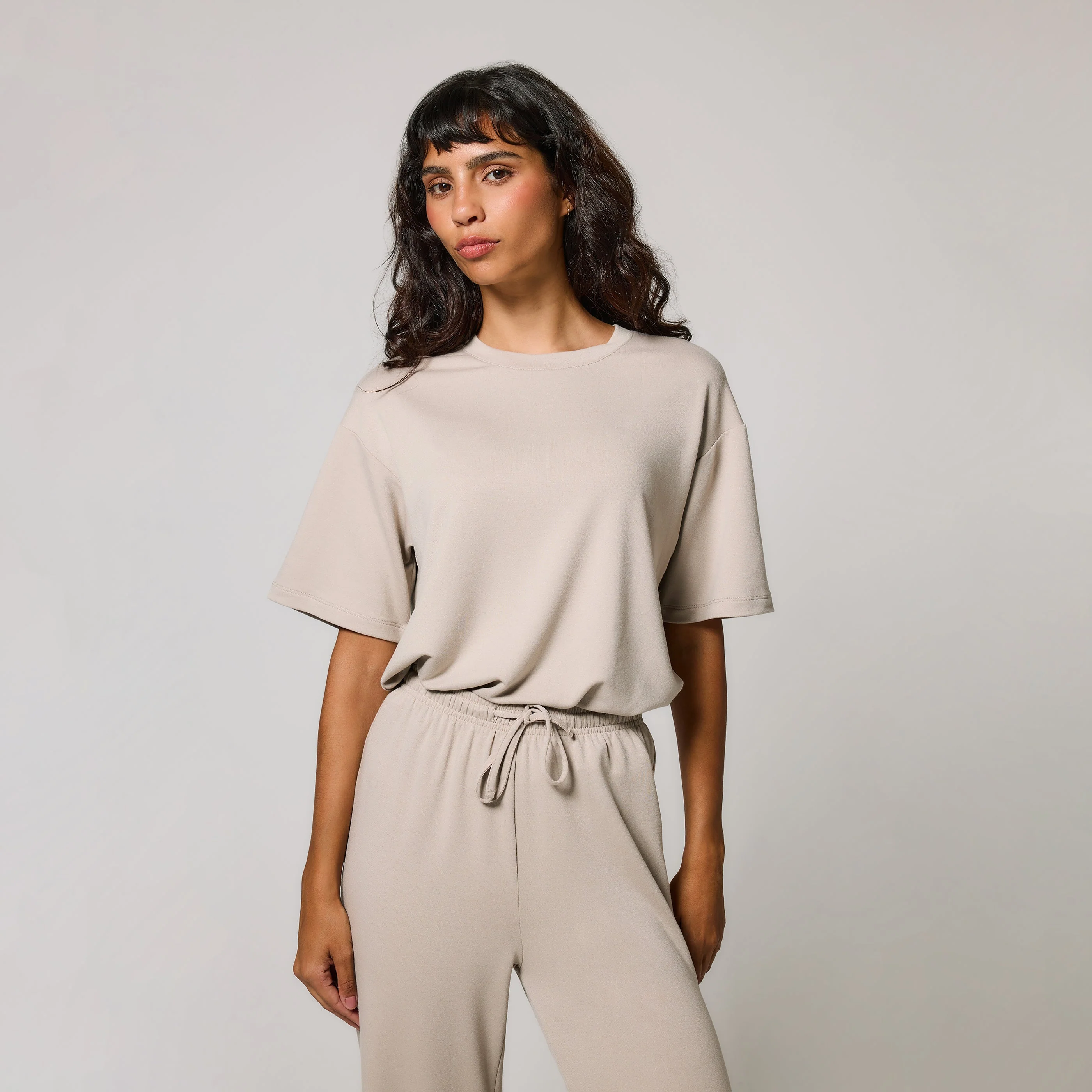 Soft Touch Wide Leg Lounge Set - Oatmeal Beige - Image 5