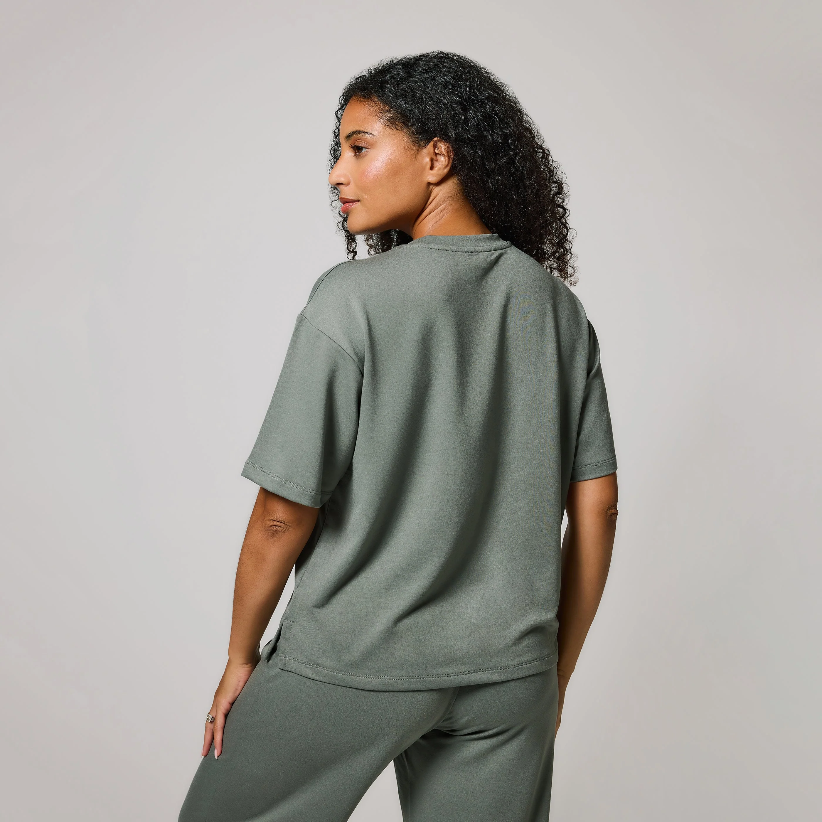Soft Touch Wide Leg Lounge Set - Sage Green - Image 3