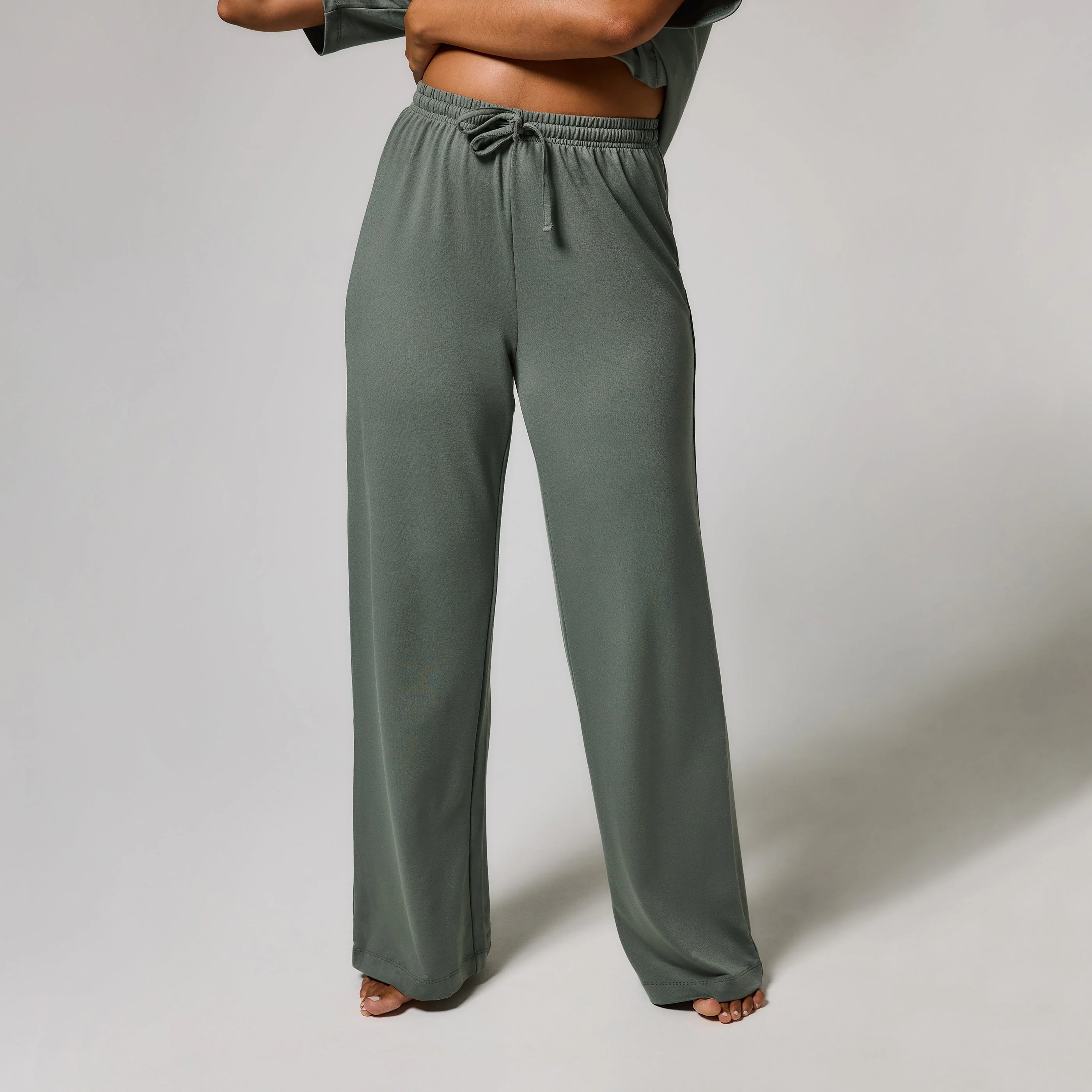 Soft Touch Wide Leg Lounge Set - Sage Green - Image 6