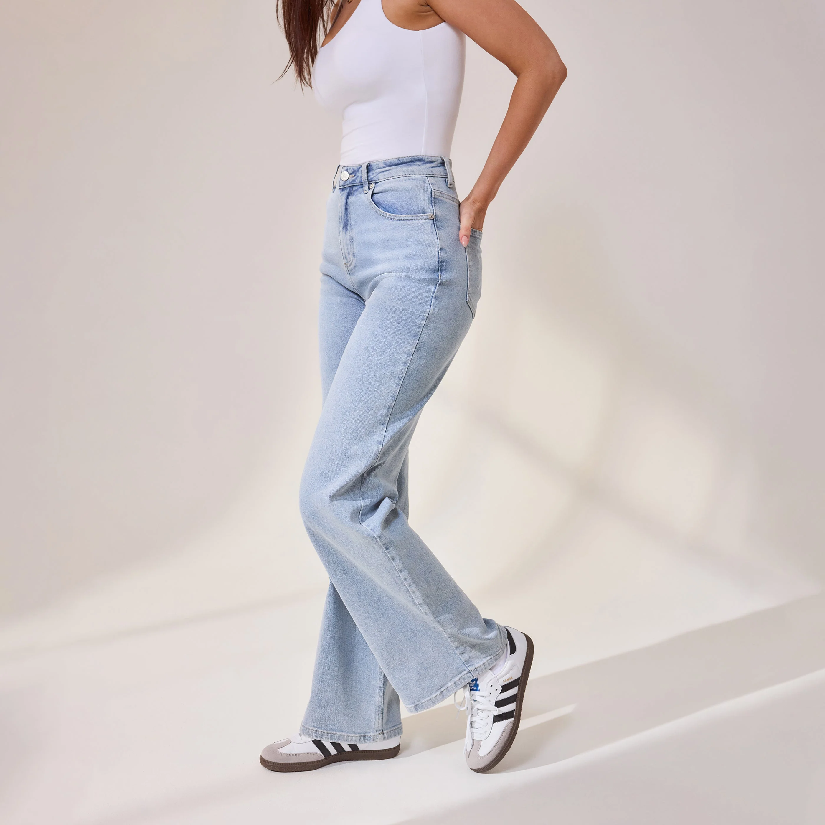 Wide Leg Jeans - Light Bleach - Image 6