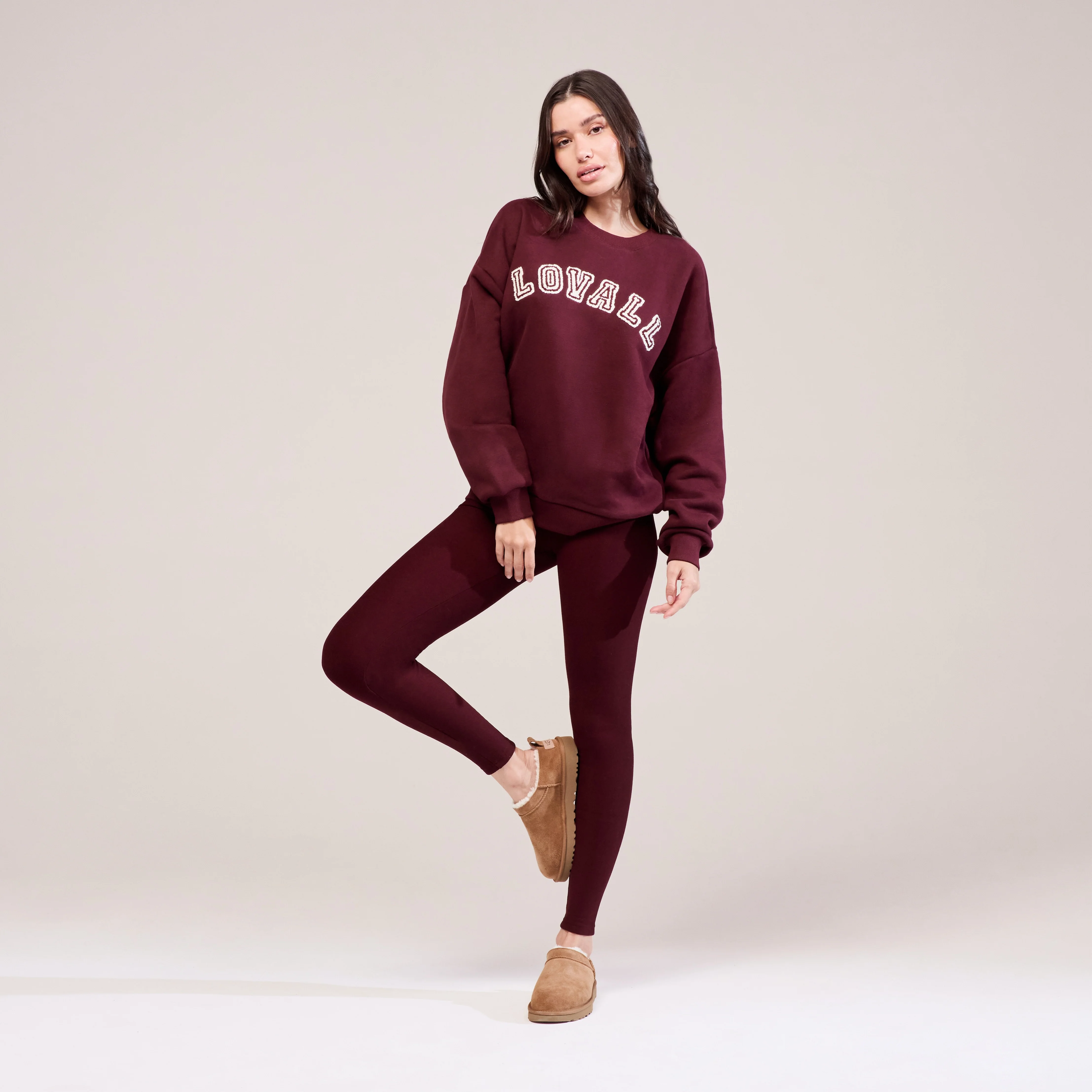 Winter Everyday High Waisted Leggings - Burgundy - Image 2