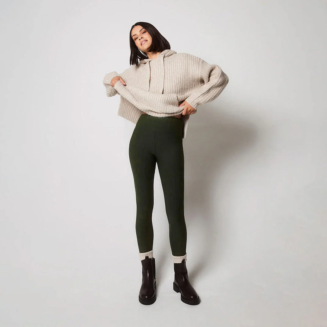 Winter Everyday High Waisted Leggings - Deep Olive - Image 2